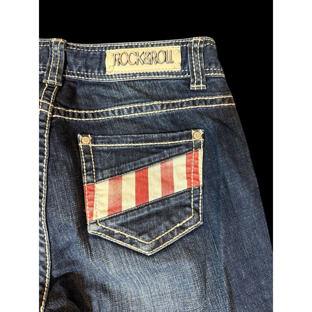 Rock & Roll Cowgirl Patriotic Hem and Pockets Boyfriend Jeans Women's Size 27x30 - Picture 3 of 4